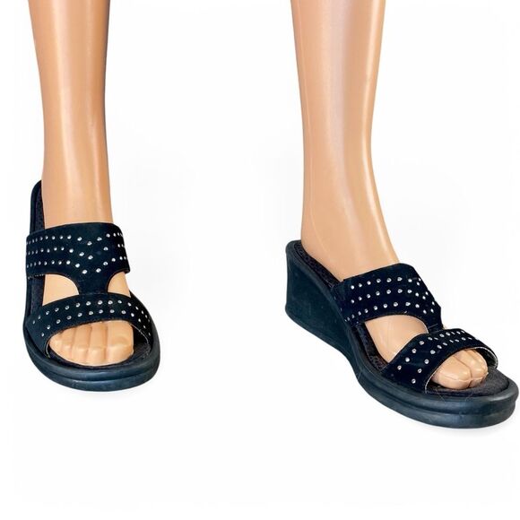 Skechers Cali Rumblers Wedge Sandals Women’s Size 9 Black Silver Stud Detail - Picture 1 of 8